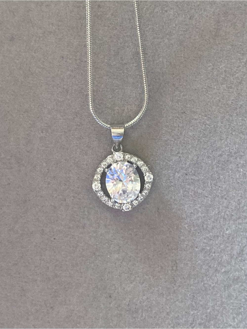 Sterling Silver Oval CZ Halo Pendant